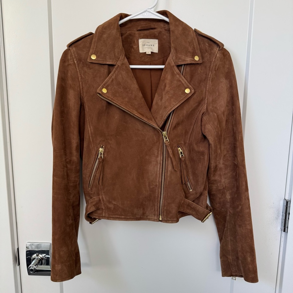 Sézane Zig Leather Jacket Sz 34